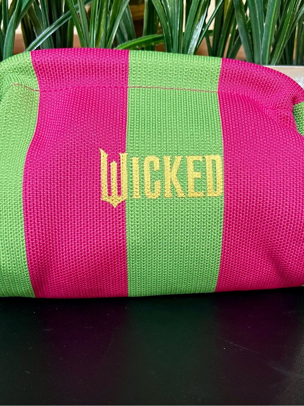 UNIVERSAL STUDIOS Authentic Wicked Movie Pink Green Knit Makeup Cosmetic Bag